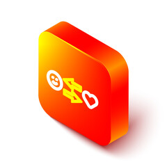Isometric line Romantic relationship icon isolated on white background. Romantic relationship or pleasant meeting concept. Orange square button. Vector