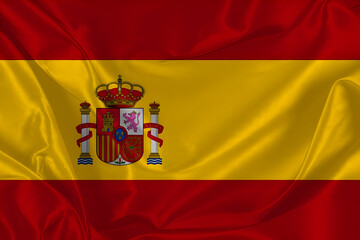 Waving silk flag of Spain. National Flag background, Patriotic Country Flag.