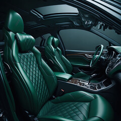 Car interior, green leather seats