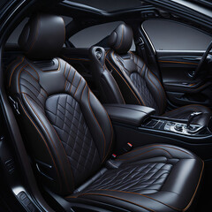 Car interior, black leather seats