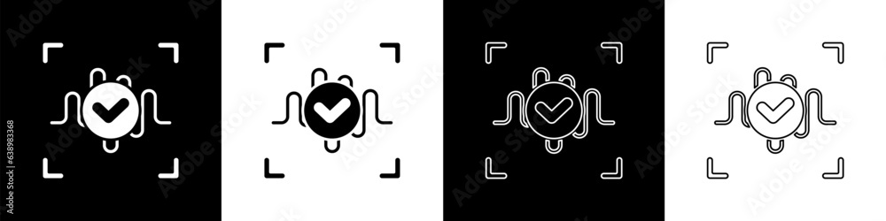 Poster set voice recognition icon isolated on black and white background. voice biometric access authentica