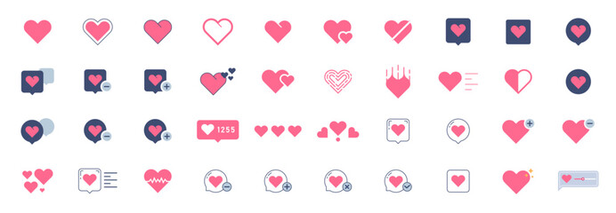 love icon set pack - love icon vector set pack in outline and solid style. love icon for feedback. love reaction symbol for website element