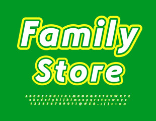 Vector business concept Family Store. Modern creative Font. Bright Alphabet Letters and Numbers set
