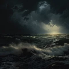  cinematic view of the stormy sea with dark clouds in the sky.  © CreativeCreations