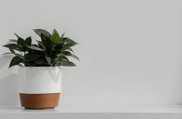 single potted plant on table white canvas background ,white studio background, white ambient background, abstract white background wall . AI Generative