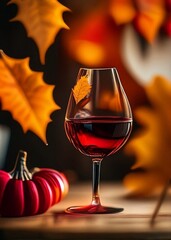 3D wine glasses filled with drinks kept on a table, blurred background