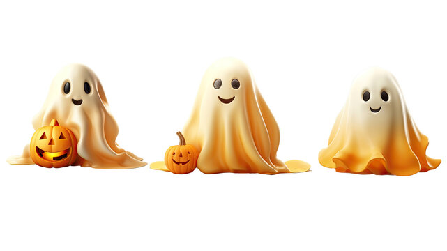 White sheets ghost or cloth ghost dress up for Halloween festival party event isolated on clean png background, trick or treat concept