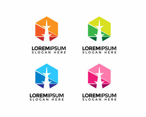 Set of Hexagon tree nature geometrical logo vector design. Collection of geometric tree logo vector template