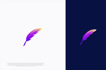 Creative quill classic signature feather ink pen. Writer, lawyer, law firm symbol. Vector design template