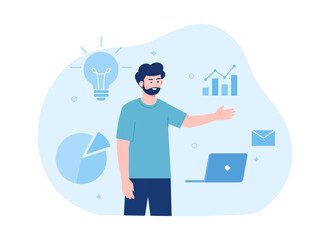 man doing presentation concept flat illustration