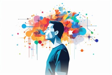 Illustration of a man thinking new ideas and concepts - obrazy, fototapety, plakaty