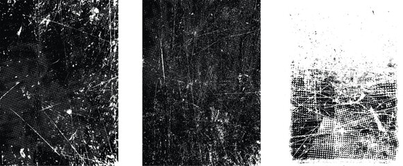 Glitch distorted grungy isolated layers . Design element for brochure, social media, posters, flyers. Overlay texture.Textured banner with Distress effect .Vector halftone dots . Screen print texture