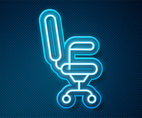 Glowing neon line Office chair icon isolated on blue background. Vector