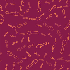 Brown line Teaspoon icon isolated seamless pattern on red background. Cooking utensil. Cutlery sign. Vector