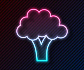 Glowing neon line Broccoli icon isolated on black background. Vector