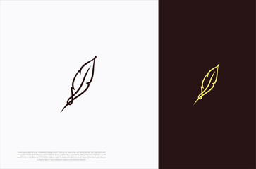 Creative quill classic signature feather ink pen. Writer, lawyer, law firm symbol. Vector design template