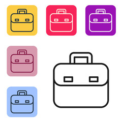 Black line Briefcase icon isolated on white background. Business case sign. Business portfolio. Set icons in color square buttons. Vector