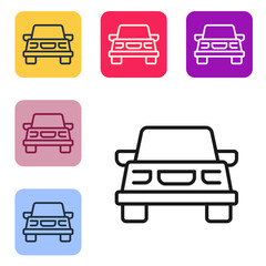 Black line Car icon isolated on white background. Set icons in color square buttons. Vector