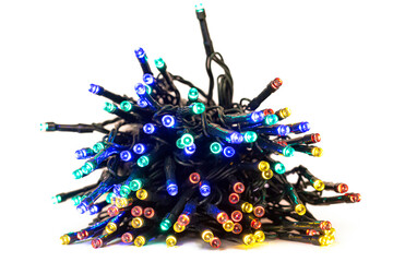 LED string lights. Party holiday christmas decoration lights. Close up christmas LED lighting	