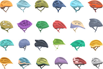 Bicycle Helmet icons set cartoon vector. Kid child. People ride