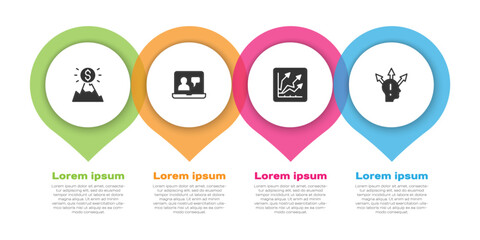 Set Mountains with flag, Online education, Financial growth increase and Project team base. Business infographic template. Vector