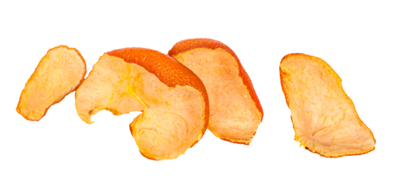 Dried tangerine peel isolated on white, top view