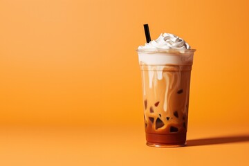 Delicious Iced Cold Brew Coffee with Pumpkin Spice Isolated on a Orange Background