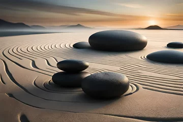 Papier Peint photo Pierres dans le sable zen stones on sand generated AI
