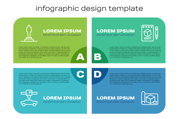 Set line 3D printer car, model, Graphing paper for engineering and Sketch on. Business infographic template. Vector