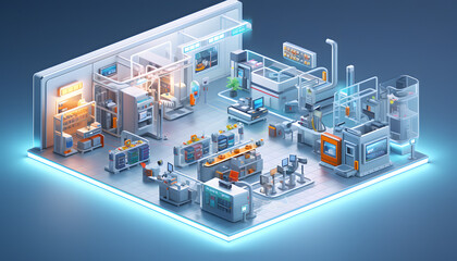 Fototapeta premium A semiconductor factory, a modern factory in white Production factory, Industry 4.0 - Generative AI