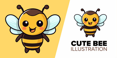 Obraz premium Cute Bee Cartoon: Vector Icon Illustration Showcasing Animal Nature in Flat Style