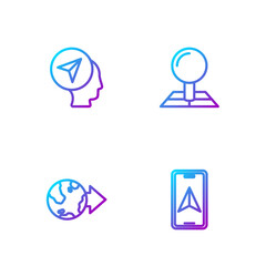 Set line City map navigation, Location the globe, Map marker with human and Folded location. Gradient color icons. Vector
