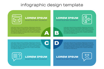 Set line Unknown search, Mail and e-mail, Sad smile and Outgoing call phone. Business infographic template. Vector