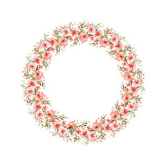 Watercolor vintage floral frame with pink flowers. Isolated vector