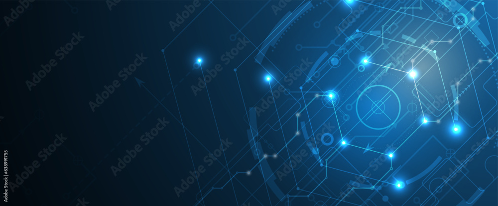 Aufkleber technology banner design with hexagons abstract background.
