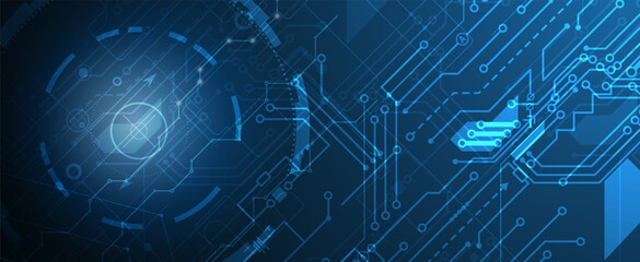 Technology banner design with hexagons abstract background.