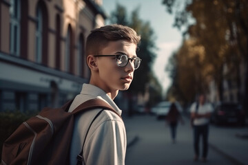 Fototapeta premium boy back to school