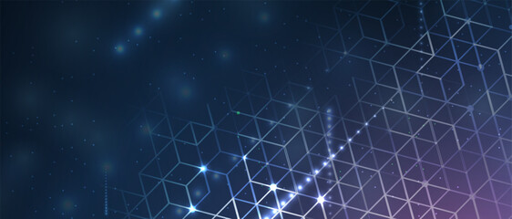 Technology banner design with hexagons abstract background.