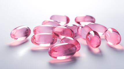 Pink transparent vitamins on a light background