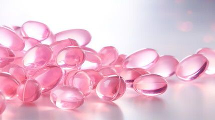 Pink transparent vitamins on a light background