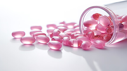 Pink transparent vitamins on a light background