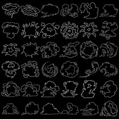 hand drawn bundle of assorted line art explosions and smoke, suitable for stickers and decorations