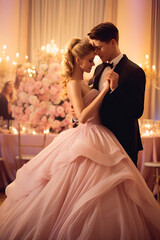 Naklejka premium The bride and groom are dancing at the wedding