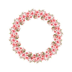 Watercolor vintage floral frame with pink flowers. Isolated vector