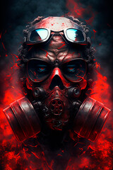 Doomsday. Last day on earth. Nuclear explosion. A skull wearing a gas mask and goggles. Generative AI