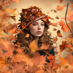 Obraz na płótnie Canvas girl in autumn. Conceptual portrait of girl in autumn surroundings. AI generation..