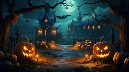 Fototapeta na wymiar Animation of the Halloween holiday and pumpkin