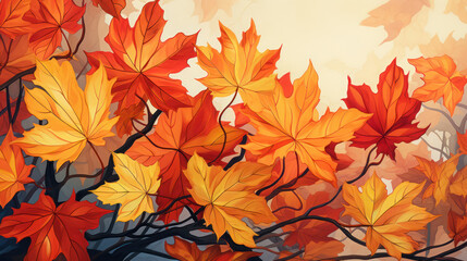Naklejka na ściany i meble illustration of close-up autumn maple leaves