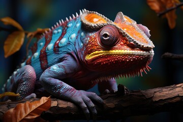Fototapeta premium Colorful Chameleons. A montage of chameleons showcasing their incredible ability to change colors, blending seamlessly with their surroundings.