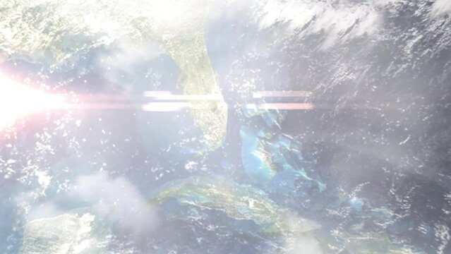 Zoom in from space and focus on Hallandale Beach, Florida, USA. 3D Animation. Background for travel intro. Elements of this image furnished by NASA